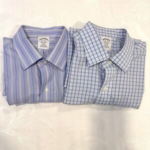 Brooks Brothers Mens-16-34 Set of 2 Regent Dress Shirt Blue Plaid Striped Cotton